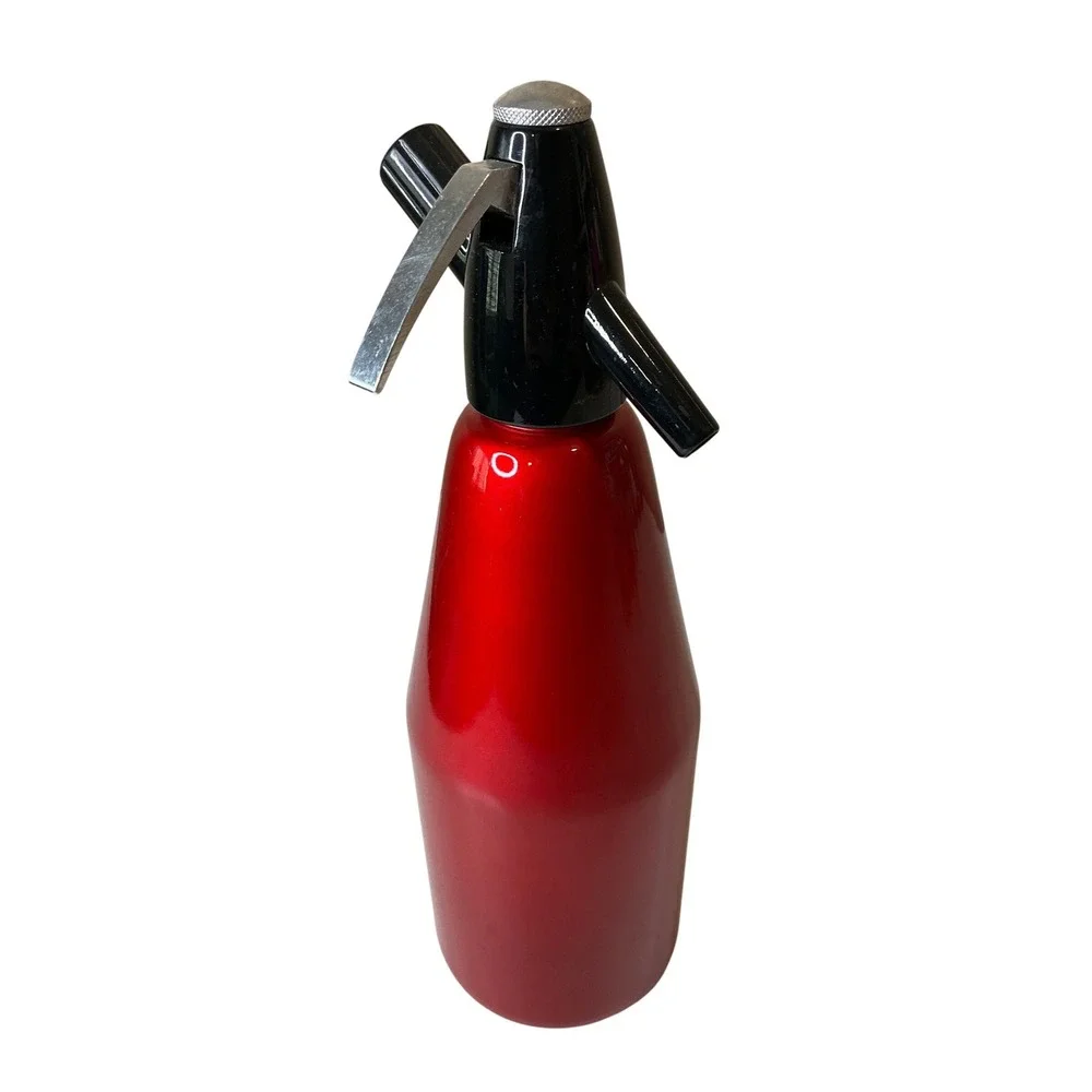 Vintage 1960s Red Enamel Metal Seltzer Bottle Austria MCM Mid Century Modern
